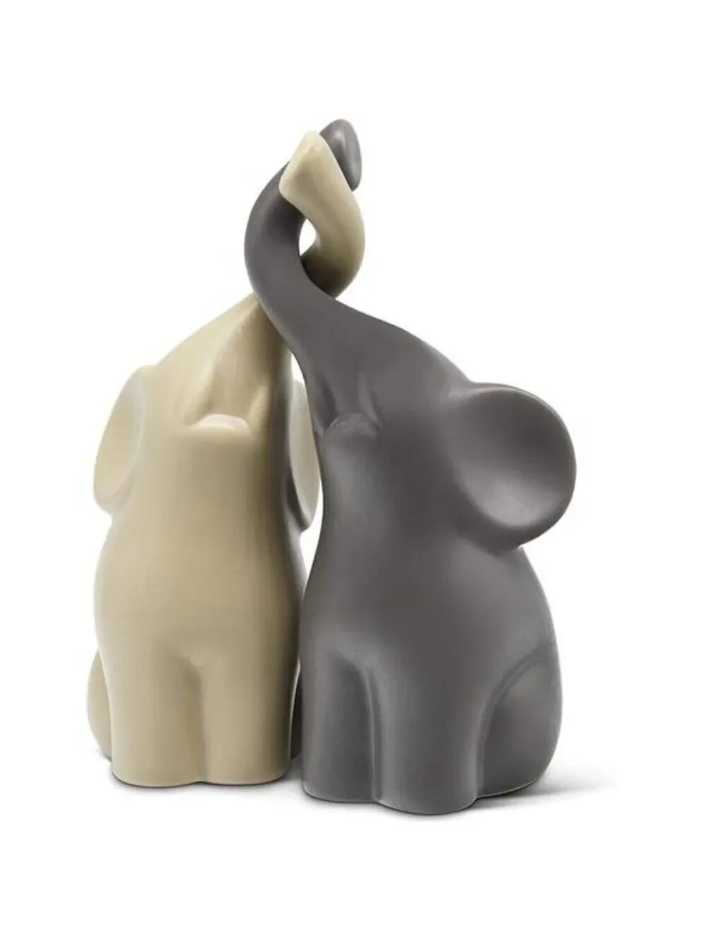 Ceramic Elephant Figurine Set Beige Grey Love Decor Gift for Her Home Table